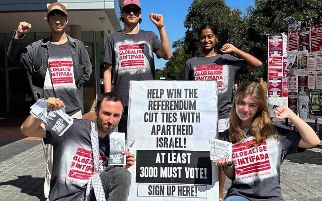 "Globalise the intifada" activists at the University of Sydney on Wednesday 16 September, 2026. Photo: Facebook "Globalise the intifada" activists at the University of Sydney on Wednesday 16 September, 2026. Photo: Facebook