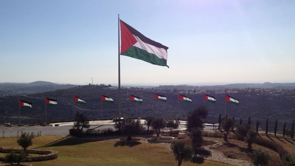 العلم الفلسطيني في روابي (بعدسة الحنان ميلر/ طاقم تايمز أوف اسرائيل )