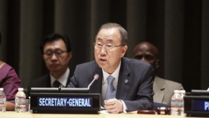 بان كي مون يتحدث امام الامم المتحدة سبتمبر  9, 2014. (photo credit: UN/Loey Felipe)