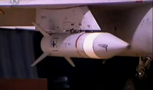 Illustrative: A Blue Sparrow missile carried on an F-15 jet prior to launch. (screen capture: Youtube/uriav)