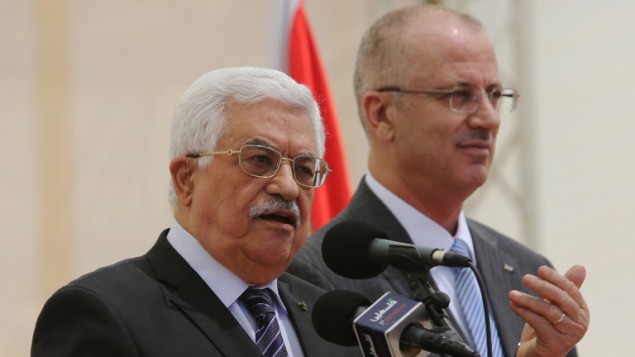 رئيس السلطة الفلسطينية محمود عباس خلال خطاب في رام الله، 5 ابريل 2015 (ABBAS MOMANI / AFP)