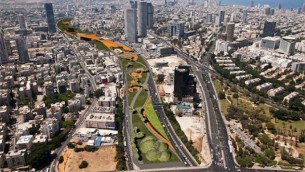 محاكاه للمتنزه الحضري الذي سيتم بناءه فوق طريق أيالون السريع في تل أبيب (بلدية تل أبيب)
