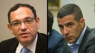 النائبان المستقيلان من الكنيست شاي بيرون (من اليسار) وشارون غال. (Yonatan Sindel/Miriam Alster/Flash90)
