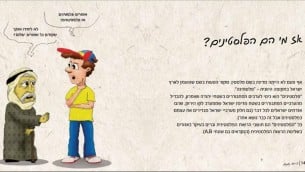صفحة من منشور مجلس ’يشاع’ الاستيطاني، العنوان هو ’من هم الفلسطينيين؟’ (Courtesy Yesha Council)