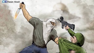 رسم لحسن عبادي ينادي الفلسطينيين لطعن جنود اسرائيليين (Facebook)