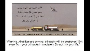 صورة شاشة لحساب التويتر التابع لوزارة الدفاع الامريكية فيها المنشور التحذيري لسائقي شاحنات صهريج قبل قصف الولايات المتحدة لها في شرق سوريا، 18 نوفمبر 2015 (DOD / AFP)