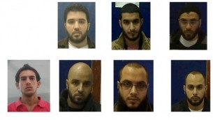 مواطنون إسرائيليون يشتبه بعضويتهم في خلية محلية لتنظيم "الدولة الإسلامية"، من أعلى اليمين بإتجاه عقارب الساعة: عدنان علاء الدين، علاء أبو صالح، فادي بشير، خالد أبو صالح، محمد أبو صالح، حسام مريسات، وكريم أبو صالح. (photo credit: Shin Bet)