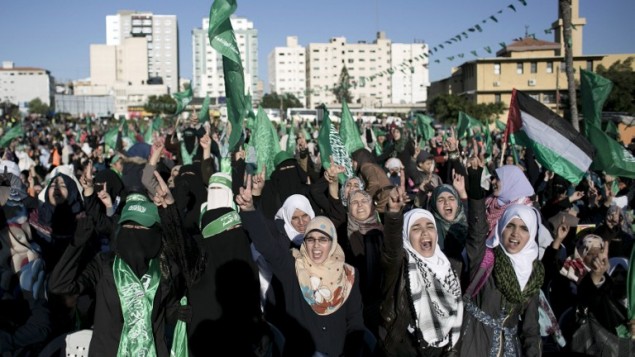 صورة توضيحية لمسيرة لحركة حماس في قطاع غزة، 6 ديسمبر، 2015. (AFP/Said Khatib)