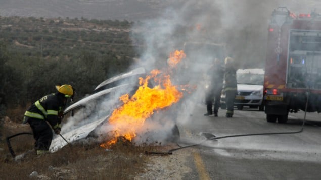 صورة توضيحية لسيارة تحترق (Gershon Elinson/ Flash 90)