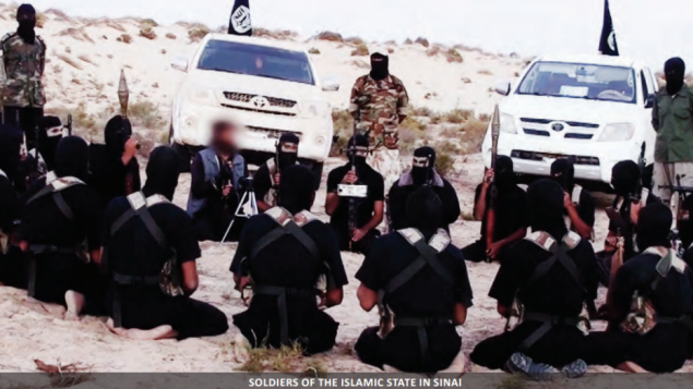 مقاتلي تنظيم الدولة الإسلامية في شبه جزية سيناء (screen capture: Dabiq Magazine)