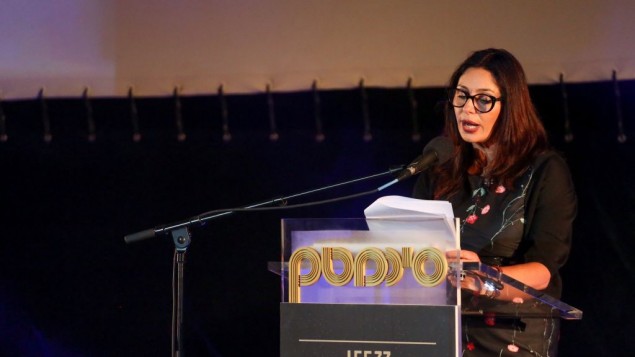 وزيرة الثقافة ميري ريغيف في خطاب امام جمهور مهرجان القدس السينمائي، الذي رد عليها بالاستهجان، 8 يوليو 2016 (Miriam Alster/Flash 90)
