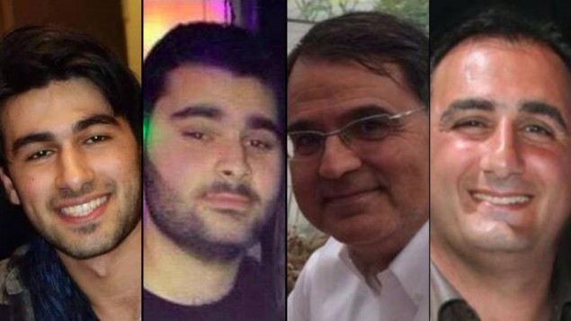 أربعة من ضحايا هجوم "هايبر كاشير"، من اليسار إلى اليمين: يوآف حطاب ويوهان كوهين وفرنسوا ميشيل سعدة وفيليب براهام. (Courtesy) أربعة من ضحايا هجوم "هايبر كاشير"، من اليسار إلى اليمين: يوآف حطاب ويوهان كوهين وفرنسوا ميشيل سعدة وفيليب براهام. (Courtesy)