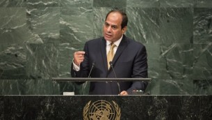 الرئيس المصري عبد الفتاح السيسي يخاطب الجمعية العامة للأمم المتحدة في نيويورك، 20 سبتمبر 2016 (Drew Angerer/Getty Images/AFP)