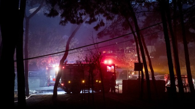 رجال اطفاء اسرائيليون يحاولون اخماد نيران في بلدة حيفا الشمالية، 24 نوفمبر 2016 (Jack Guez/AFP)