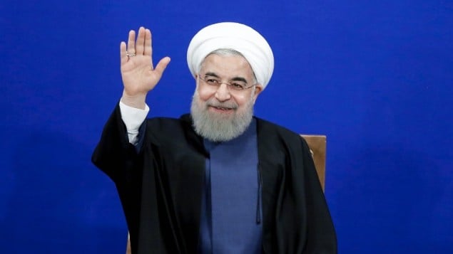 الرئيس الإيراني حسن روحاني خلال مؤتمر صحفي في طهران، 10 ابريل 2017 (ATTA KENARE / AFP)