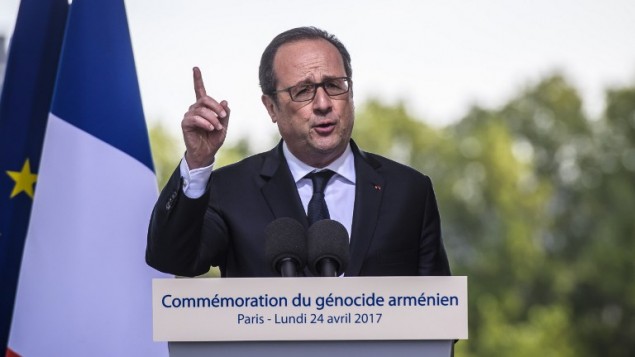 الرئيس الفرنسي فرنسوا هولاند خلال خطاب في باريس، 24 ابريل 2017 (CHRISTOPHE PETIT TESSON / POOL / AFP)