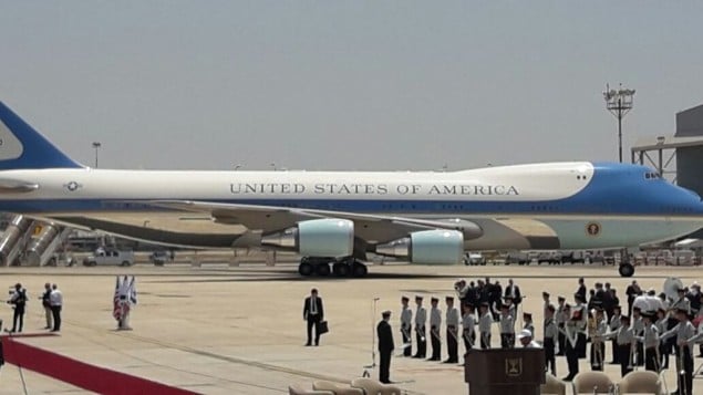 Air Force One, with US President Donald Trump on board, lands at Ben Gurion Airport on Monday, May 22, 2017 (GPO) Air Force One, with US President Donald Trump on board, lands at Ben Gurion Airport on Monday, May 22, 2017 (GPO)