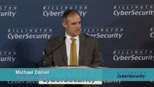 لقطة شاشة من فيديو لمايكل دانييل، منسق الأمن السيبراني للرئيس الأمريكي السابق باراك أوباما، سبتمبر 2016. (Tom Billington)