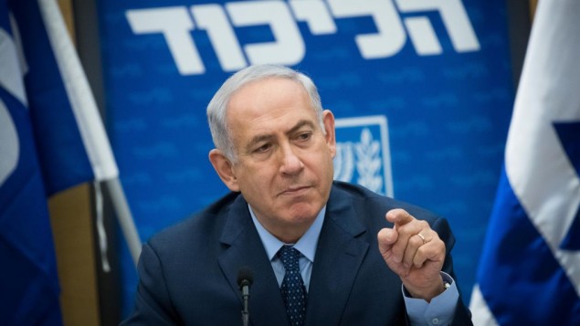 رئيس الوزراء بينيامين نتنياهو يرأس جلسة لحزب ’الليكود’ في الكنيست، في القدس، 10 يوليو، 2017. (Yonatan Sindel/Flash90) رئيس الوزراء بينيامين نتنياهو يرأس جلسة لحزب ’الليكود’ في الكنيست، في القدس، 10 يوليو، 2017. (Yonatan Sindel/Flash90)