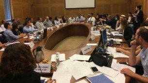 جلسة للجنة الإصلاح في الكنيست حول صناعة الخيارات الثنائية في 31 يوليو.(Times of Israel staff)