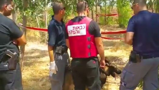 مسؤولون أمنيون إسرائيليون في موقع الحادث بالقرب من تل أداشيم حيث عثر على جثة امرأة يوم الأحد 27 أغسطس 2017. (screen capture: Channel 10) مسؤولون أمنيون إسرائيليون في موقع الحادث بالقرب من تل أداشيم حيث عثر على جثة امرأة يوم الأحد 27 أغسطس 2017. (screen capture: Channel 10)