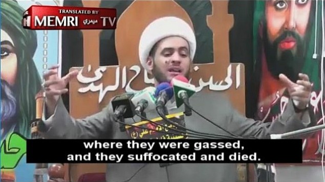 رجل الدين العراقي الشيخ سلام العسكري يعطي خطبة في 28 أغسطس، 2017 مشيدا باليهود. (Screenshot/MEMRI)