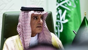 وزير الخارجية السعودي عادل الجبير خلال مؤتمر صحفي مشترك مع نظيره الفرنسي في الرياض، 16 نوفمبر 2017 (AFP PHOTO / Fayez Nureldine)