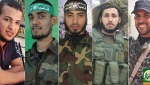 حركة حماس تنشر صور عناصر جناحها العسكري التي أقرت بأنهم كانوا من بين القتلى ال16 في المواجهات مع الجيش الإسرائيلي على السياج الحدودي عند السباج الحدودي بين غزة وإسرائيل الجمعة، 30 مارس، 2018.