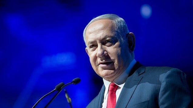 رئيس الوزراء بينيامين نتنتياهو يلقي كلمة خلال مؤتمر ’أسبوع السايبر’ في جامعة تل أبيب في 20 يونيو، 2018. (Miriam Alster/Flash90)