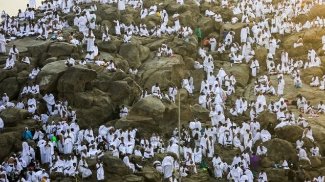 حجاج مسلمون يتجمعون عند صعيد عرفات عشية عيد الاضحى، 20 اغسطس 2018 (AHMAD AL-RUBAYE / AFP)