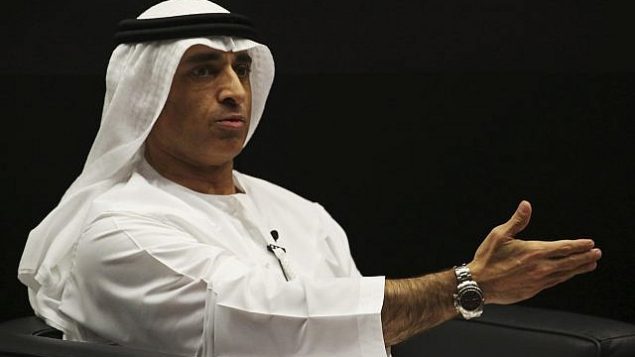 سفير الإمارات لدى الولايات المتحدة، يوسف العتيبة، خلال حدث مع رئيس مجلس النواب الأمريكي بول ريان، في ’أكاديمية الإمارات الدبلوماسية’، في أبو ظبي، الإمارات، الخميس، 25 يناير، 2018.  (AP Photo/Jon Gambrell)