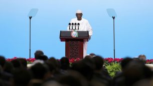 رئيس التشاد ادريس ديبي خلال مؤتمر في بكين، 3 سبتمبر 2018 (Lintao Zhang/Pool Photo via AP)