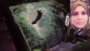 يُنظر إلى سيارة تابعة لزوجين فلسطينيين بعد حادث مميت قيل إنه تم فيه إلقاء الحجارة من قبل المستوطنين الإسرائيليين عند مفرق تبوح في شمال الضفة الغربية في 12 أكتوبر / تشرين الأول 2018. (Zachariah Sadeh/Rabbis for Human Rights) . الصورة المصغرة لعائشة محمد طلال الرابي. (Courtesy)