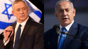 بيني غانتس (يسار) ورئيس الوزراء بنيامين نتنياهو (Gili Yaari, Yonatan Sindel/Flash90)