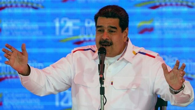 رئيس فينزويلا نيكولاس مادورو خلال خطاب في كاراكاس، 12 فبراير 2019 (Orangel Hernandez/AFP)
