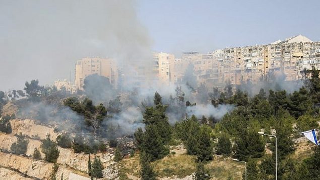 اندلاع حريق بالقرب من حي روميما في القدس، 23 مايو، 2019.  (Hadas Parush/Flash90)