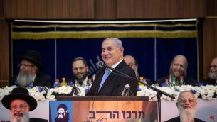 رئيس الوزراء بنيامين نتنياهو يتحدث خلال احتفالية يوم القدس، 2 يونيو 2019 (Aharon Krohn/Flash90)