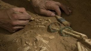 عمليات تنقيب أثرية في مقبرة فلستينية في أشكلون. 
 (Melissa Aja/Courtesy Leon Levy Expedition to Ashkelon)