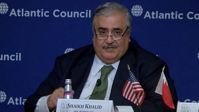 وزير الخارجية البحريني خالد بن أحمد آل خليفة في المجلس الاطلسي في واشنطن، 17 يوليو 2019 (YouTube screenshot) وزير الخارجية البحريني خالد بن أحمد آل خليفة في المجلس الاطلسي في واشنطن، 17 يوليو 2019 (YouTube screenshot)