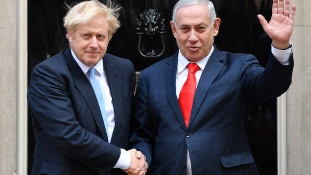 رئيس الوزراء البريطاني بوريس جونسون يستضيف رئيس الوزراء بنيامين نتنياهو في داونينغ ستريت، 5 سبتمبر 2019 (DANIEL LEAL-OLIVAS / AFP)