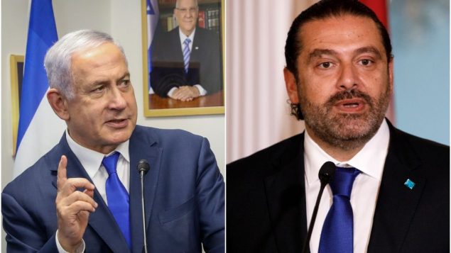 (يسار) رئيس الوزراء بنيامين نتنياهو في القدس، 1 سبتمبر 2019 (Marc Israel Sellem/POOL) رئيس الوزراء اللبناني سعد الحريري خلال مؤتمر صحفي مع وزير الخارجية الامريكي مايك بومبيو، في وزارة الخارجية الامريكي في واشنطن، 15 اغسطس 2019 (AP/Carolyn Kaster)