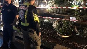 بركة زينة في تل ابيب صعق بضعة شبان بالكهرباء داخلها، 20 سبتمبر 2019 (Issachar Weiss/Magen David Adom)