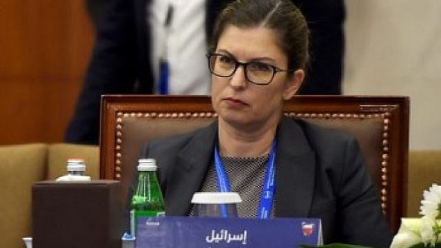 دانا بنفنستي غاباي، مديرة شعبة الأمن القومي ومكافحة الإرهاب في وزارة الخارجية، تشارك في الجلسة الافتتاحية ل’مجموعة العمل حول أمن الملاحة البحرية والجوية’ في العاصمة البحرينية المنامة، 21 اكتوبر، 2019. (STR/AFP) دانا بنفنستي غاباي، مديرة شعبة الأمن القومي ومكافحة الإرهاب في وزارة الخارجية، تشارك في الجلسة الافتتاحية ل’مجموعة العمل حول أمن الملاحة البحرية والجوية’ في العاصمة البحرينية المنامة، 21 اكتوبر، 2019. (STR/AFP)