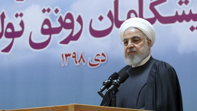 الرئيس الإيراني حسن روحاني في طهران، إيران، 14 يناير 2020. (Iranian Presidency Office via AP)