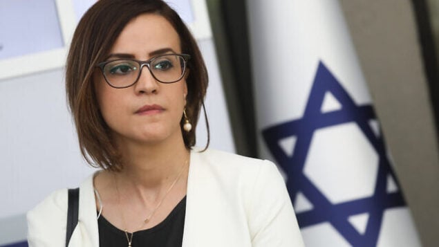 عضو الكنيست هبة يزبك (القائمة العربية الموحدة-التجمع) تعقد مؤتمرا صحفيا في القدس، 16 أبريل، 2019.  (Noam Revkin Fenton/Flash90)