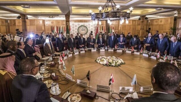 صورة تم التقاطها في الأول من فبراير،  2020 خلال اجتماع طارئ للجامعة العربية لمناقشة الاقتراح الأمريكي لإنهاء الصراع في الشرق الأوسط، ي مقر الجامعة العربية في العاصمة المصرية القاهرة، 1 فبراير، 2020. (Khaled Desouki/AFP)