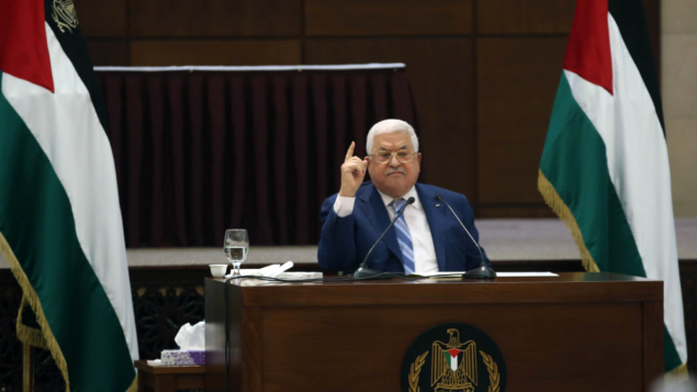رئيس السلطة الفلسطينية محمود عباس يترأس اجتماعا مشتركا للقيادة الفلسطينية، بعد اتفاق التطبيع الإسرائيلي مع الإمارات العربية المتحدة، 18 أغسطس 2020 (Wafa)