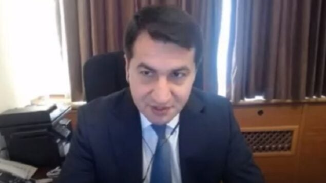 حكمت حاجييف، مساعد رئيس أذربيجان، في مقابلة، 20 سبتمبر 2020 (screenshot: Walla)