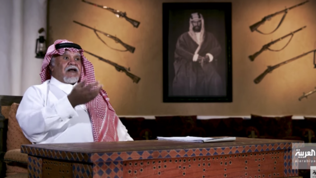 بندر بن سلطان خلال مقابلة لاذعة ينتقد فيها القيادة الفلسطينية على قناة العربية، 5 اكتوبر 2020 (Screenshot: Youtube)
