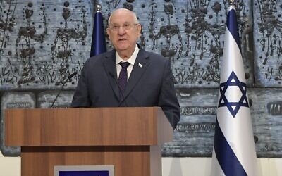 الرئيس الإسرائيلي رؤوفين ريفلين يعلن اختياره للمرشح المكلف بتشكيل الحكومة، 6 ابريل 2021 (Koby Gideon / GPO)